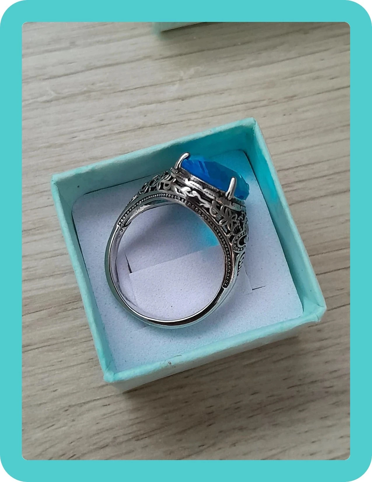 Magnifique ring, vintage stijl, blauwe steen, maat 60 – photo 4